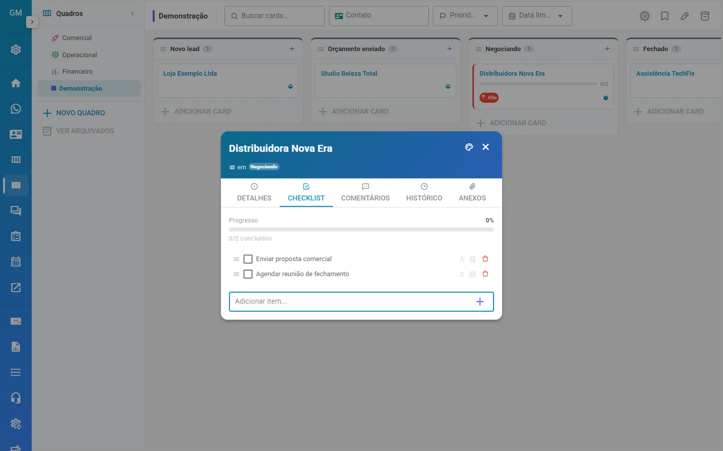 Aba Checklist de um cartão do Kanban Pro
