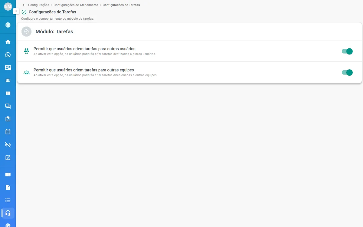 Configurações de Tarefas