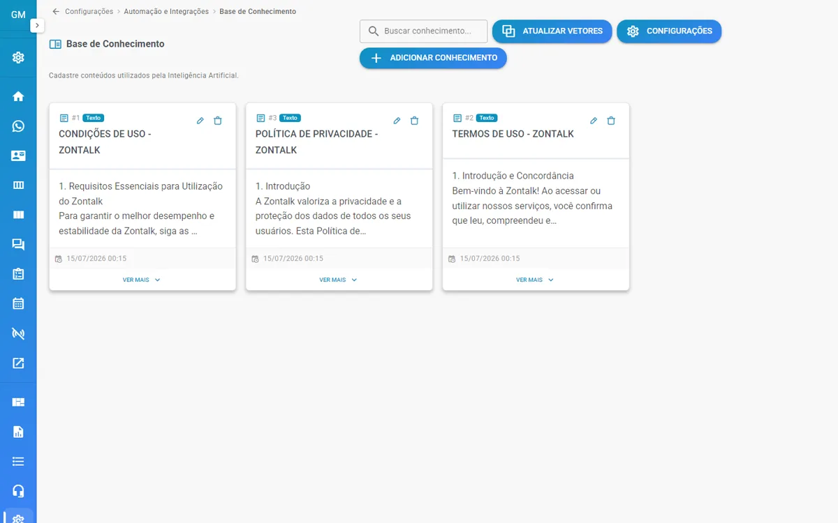 Tela Base de Conhecimento